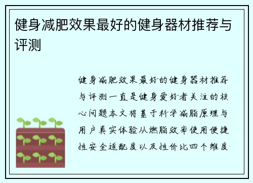 健身减肥效果最好的健身器材推荐与评测